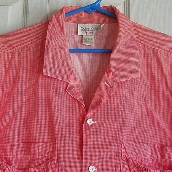 Calvin Klein Sport Blouse Coral and Cream Checks Size M - Picture 8 of 8